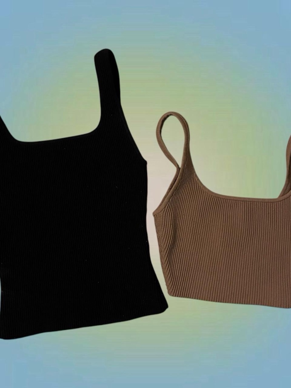 Babaton Ribbed Tank & Cropped Cami Set - Black & Brown